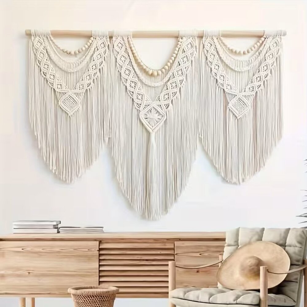 Large Boho Macrame Wall Hanging – Handmade Bohemian Tapestry, Neutral Fiber Wall - Picture 2 of 5